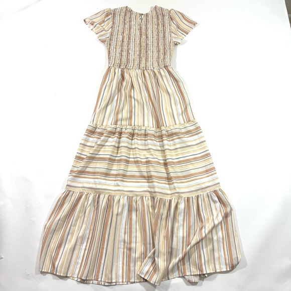 Baltic Born Willow Smocked Maxi Dress Tan Yellow Stripe - Picture 3 of 9